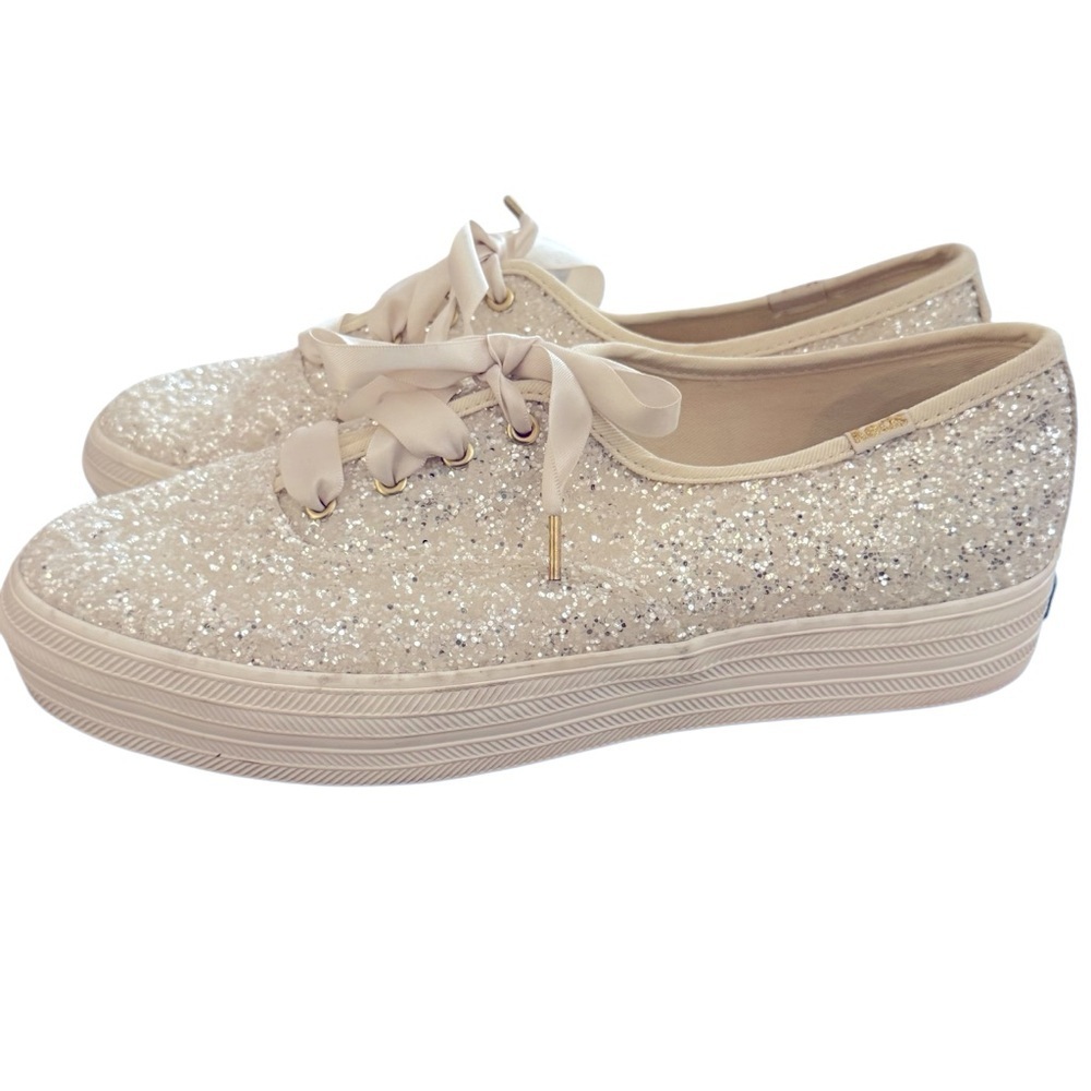 Sparkling Kate Spade ♠️ Cream Sneakers with Ribbon Laces - Picture 12 of 13